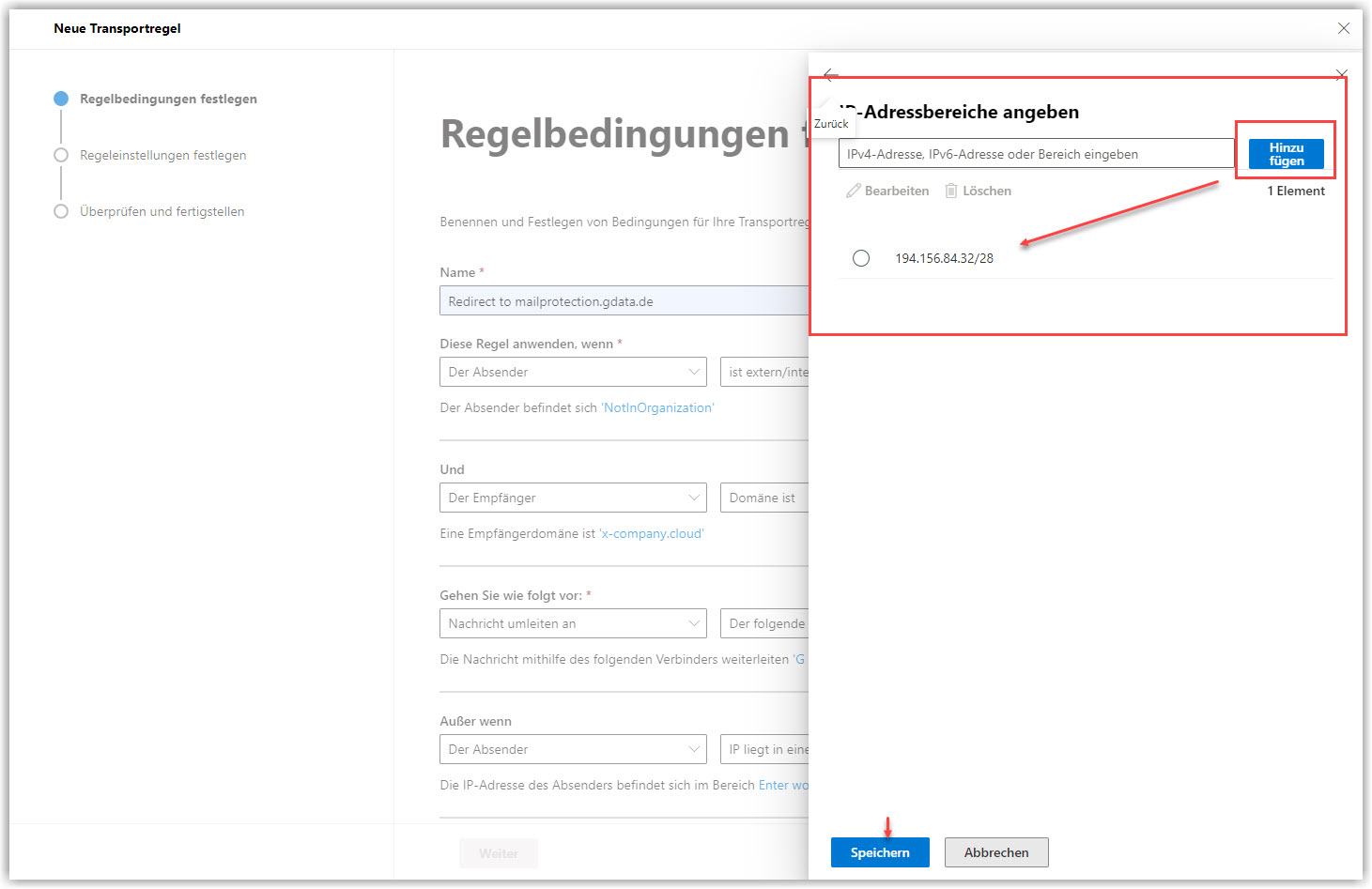 G DATA 365 | Mail Protection Neue Regel hinzufügen