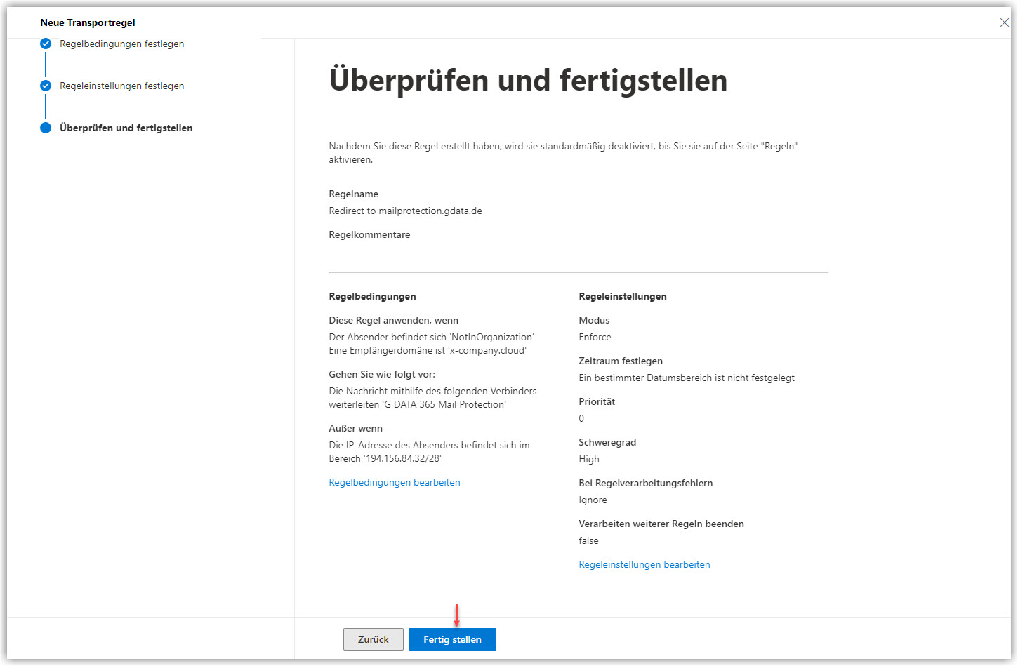 G DATA 365 | Mail Protection Neue Regel hinzufügen