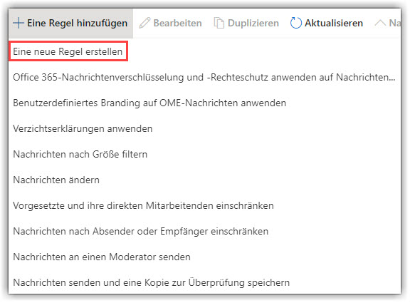 G DATA 365 | Mail Protection Neue Regel hinzufügen