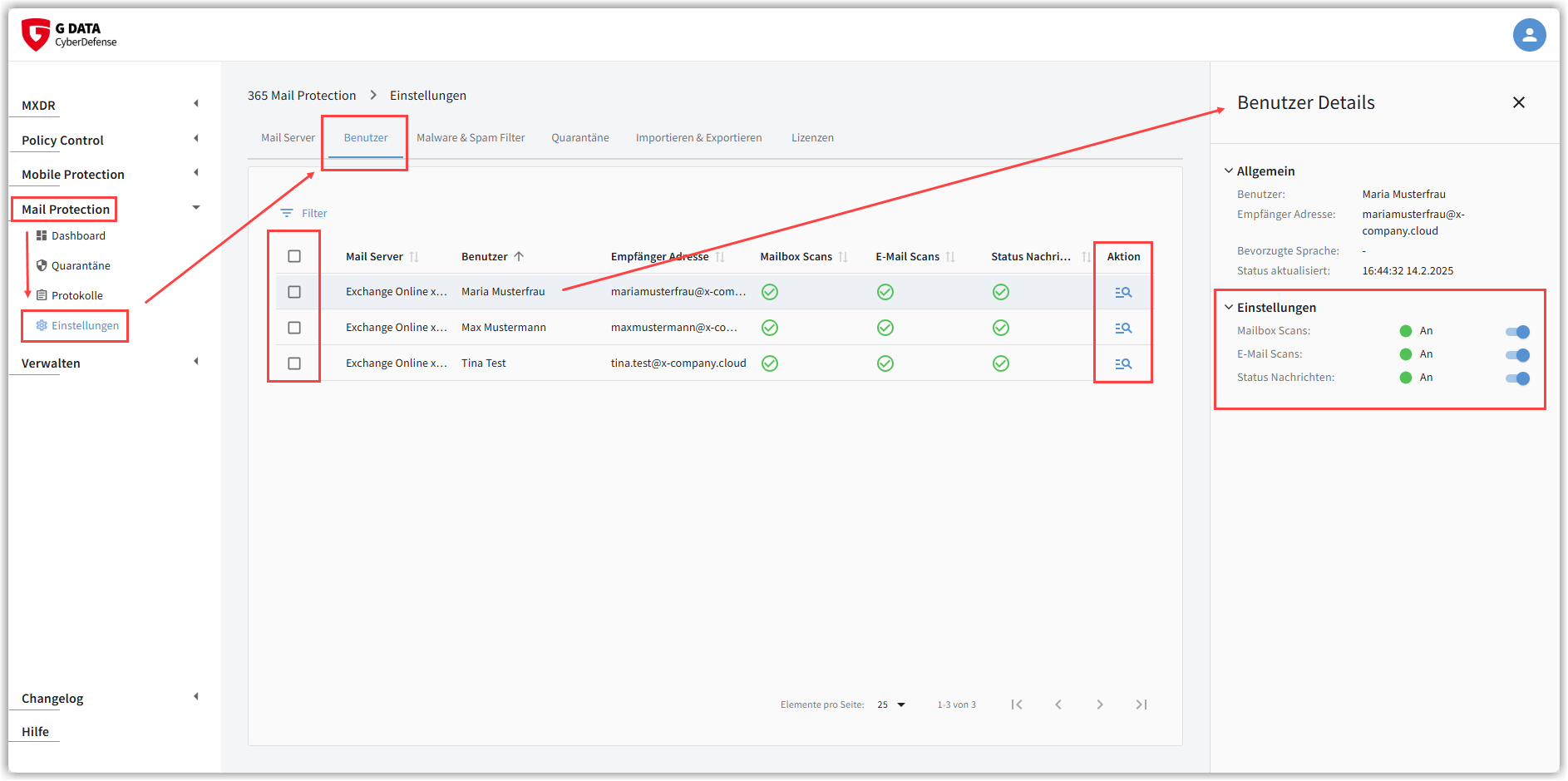 G DATA 365 MailProtection Benutzer verwalten