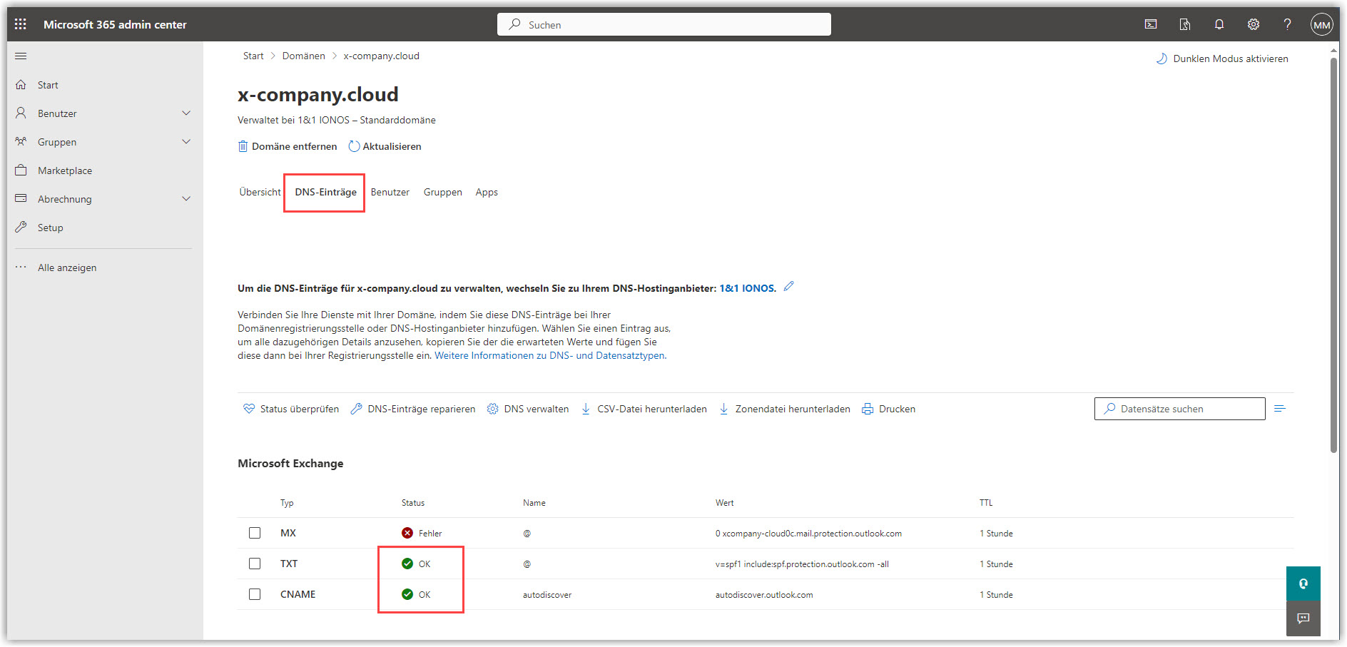 G DATA 365 | Mail Protection IONOS DNS RECORD ändern