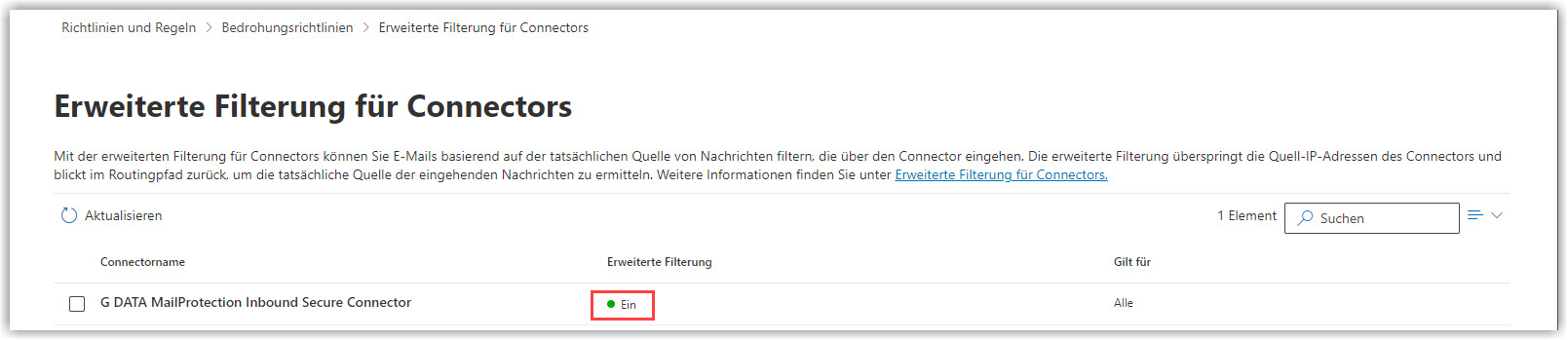 G DATA 365 | Mail Protection Inbound-Konnektor erweiterte Filterung