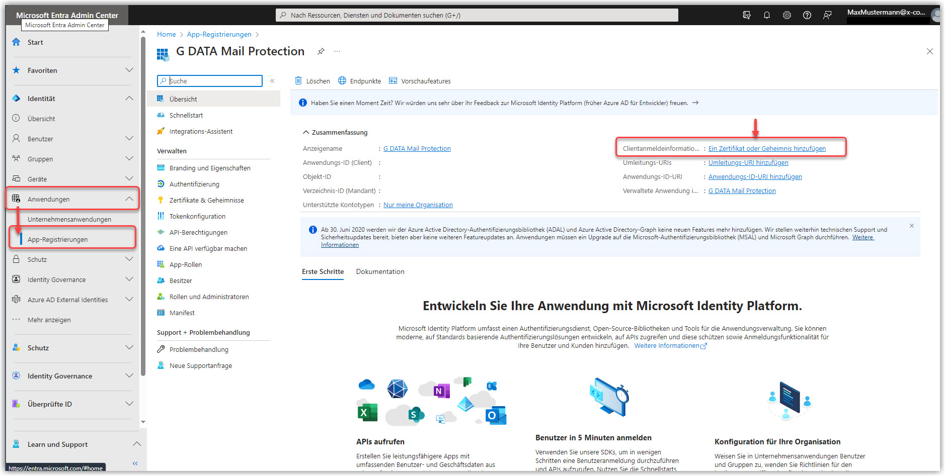 G DATA 365 | Mail Protection Upload Zertifikat