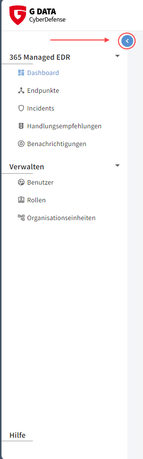 G DATA 365 | MXDR Linken Frame einklappen