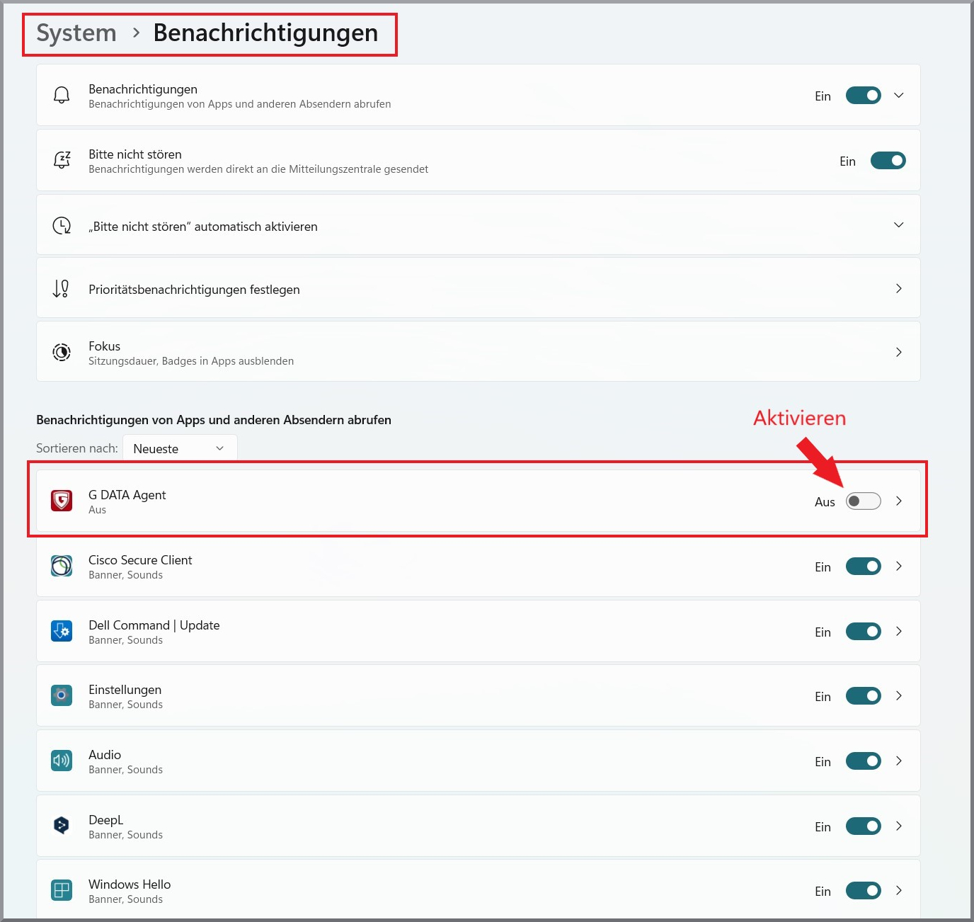 Benachrichtigungen App-Übersicht