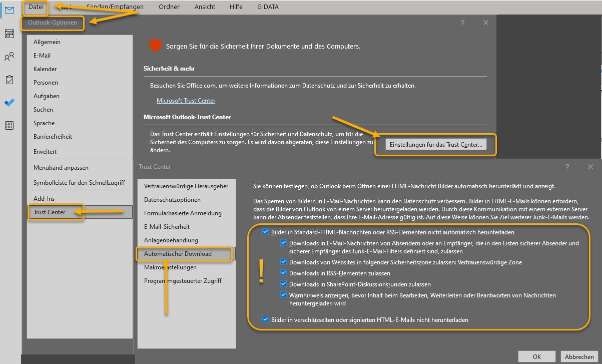 G DATA Phishing Simulation Outlook Trustcenter