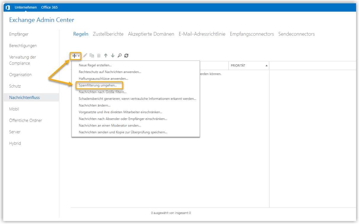 Exchange Admin Center Spamfilterung umgehen