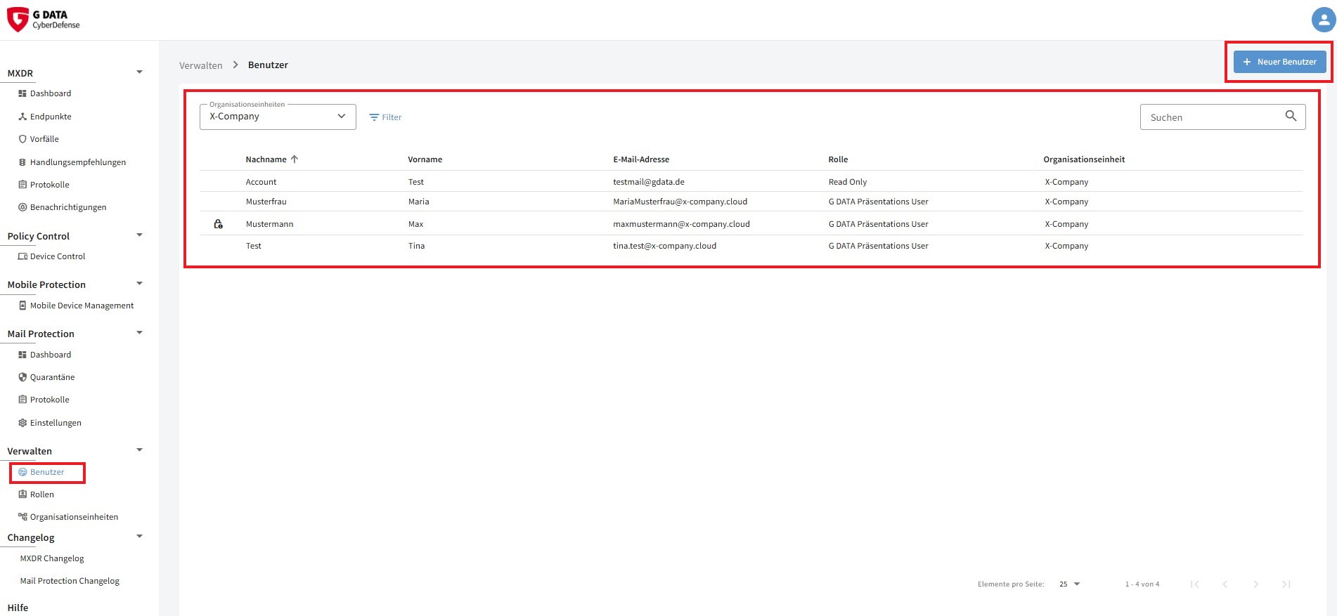 G DATA 365 | Managed XDR Benutzer