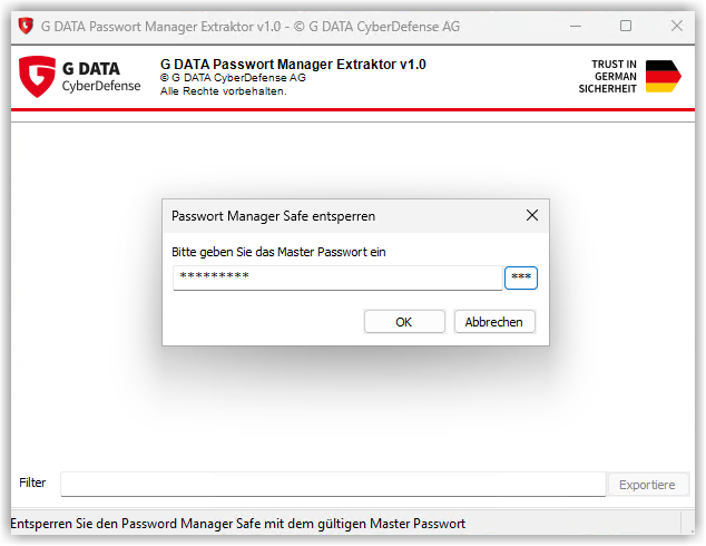 Passwort Manager Master-Passwort eingeben