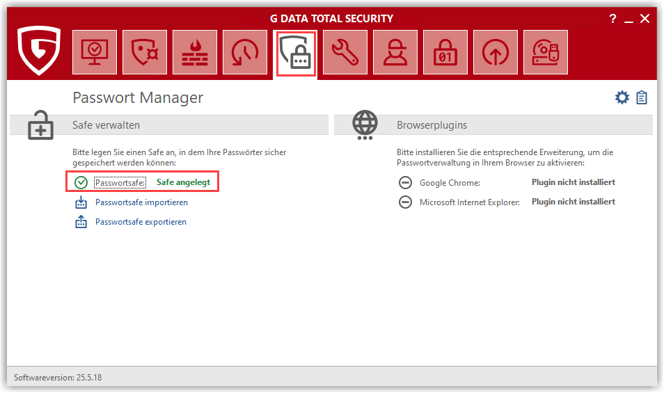 Safe des Passwortmanagers muss vorhanden sein