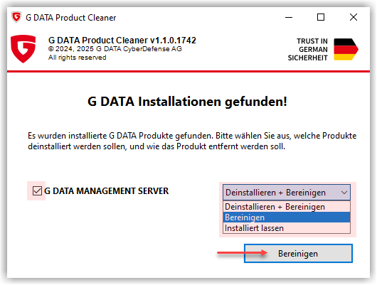 Produkt Cleaner durchsucht System