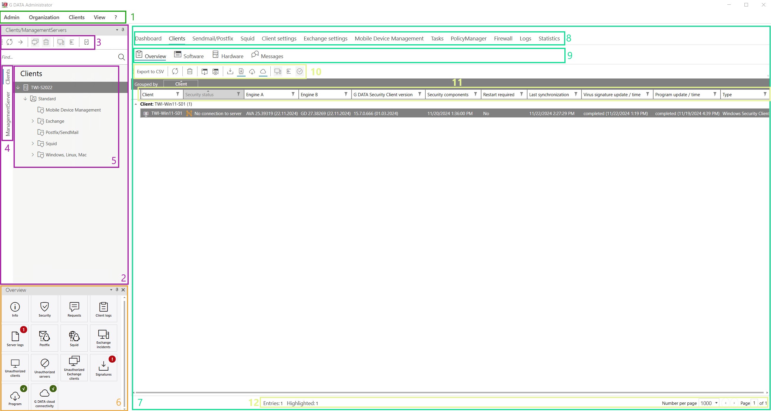 Admin screen