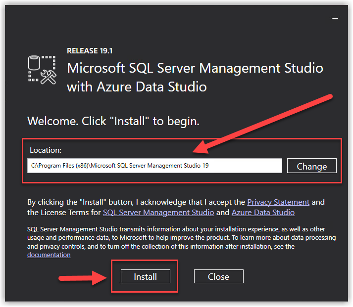 Directory selection setup file Microsoft Management Studio