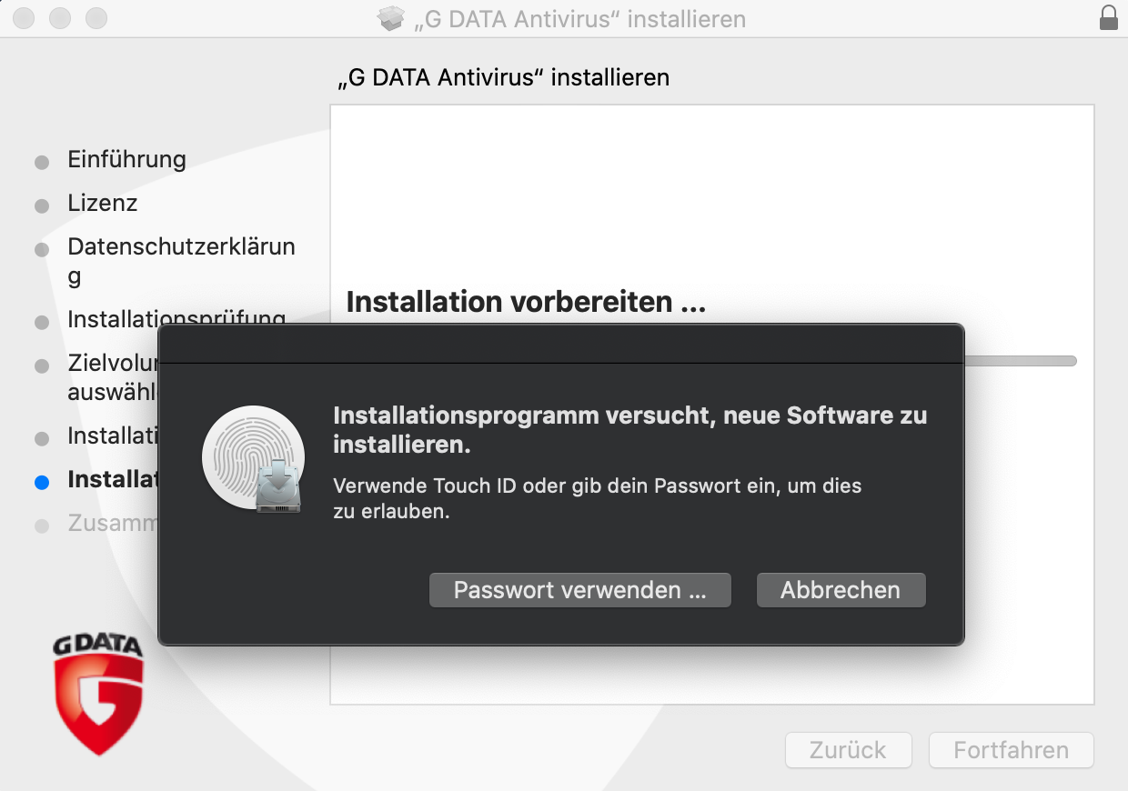 AntiVirusMac Installation Passwortabfrage
