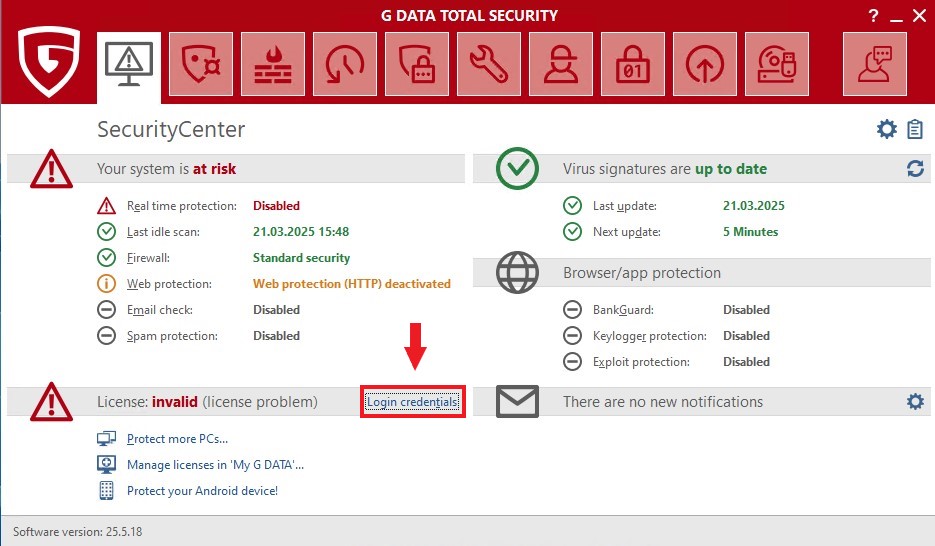 GDATATOTALPROTECTION SecurityCenterLoginCredentials