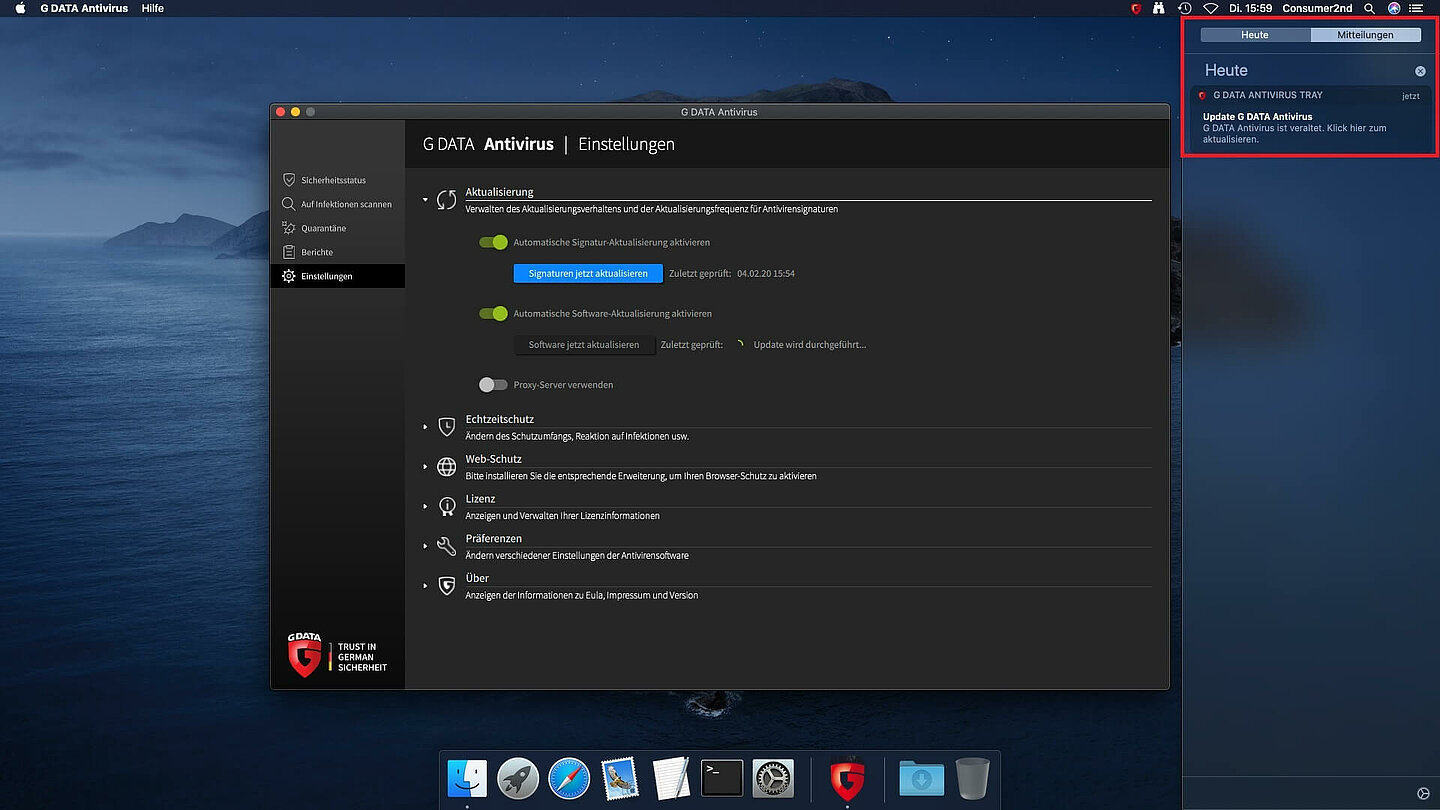 G DATA MAC Mitteilungscenter SW Update 2