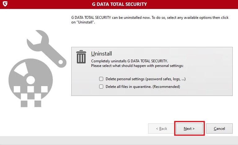 Uninstall via control panel