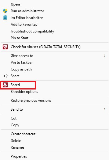 Utilize G DATA Shredder
