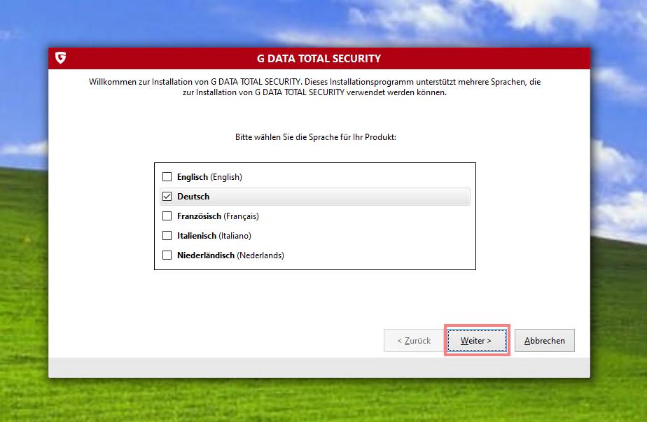 Total Security Install Language Selection GER 2019
