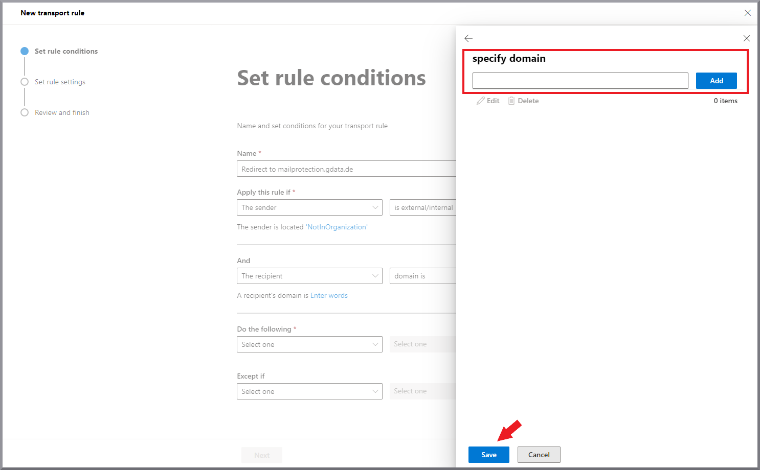 G DATA 365 | Mail Protection Add new rule