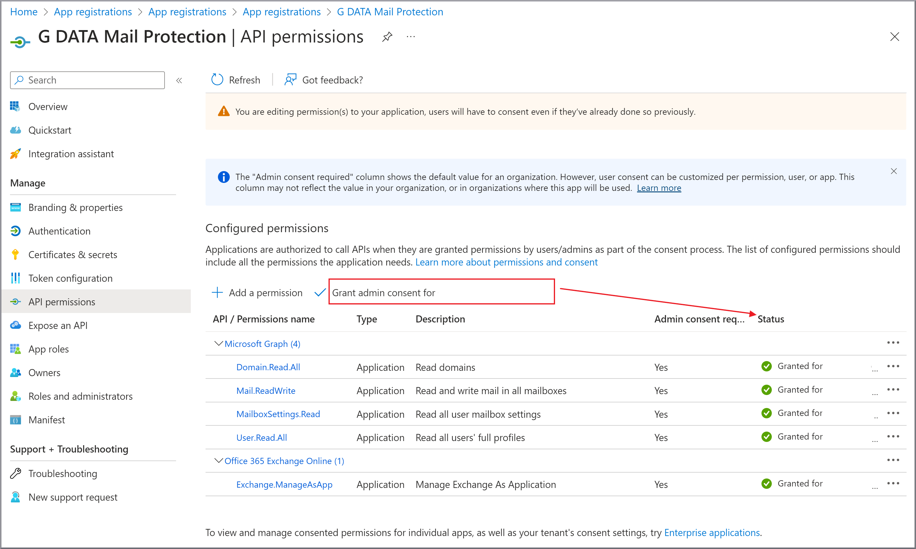 G DATA 365 | Mail Protection Grant administrator authorization
