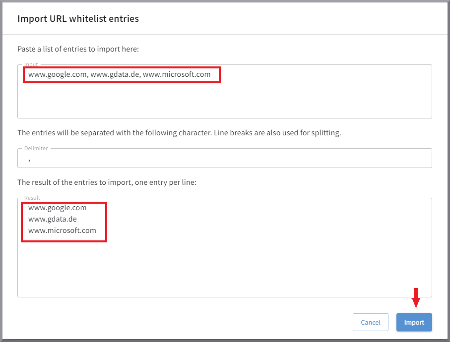 G DATA 365 | Mail Protection Import settings