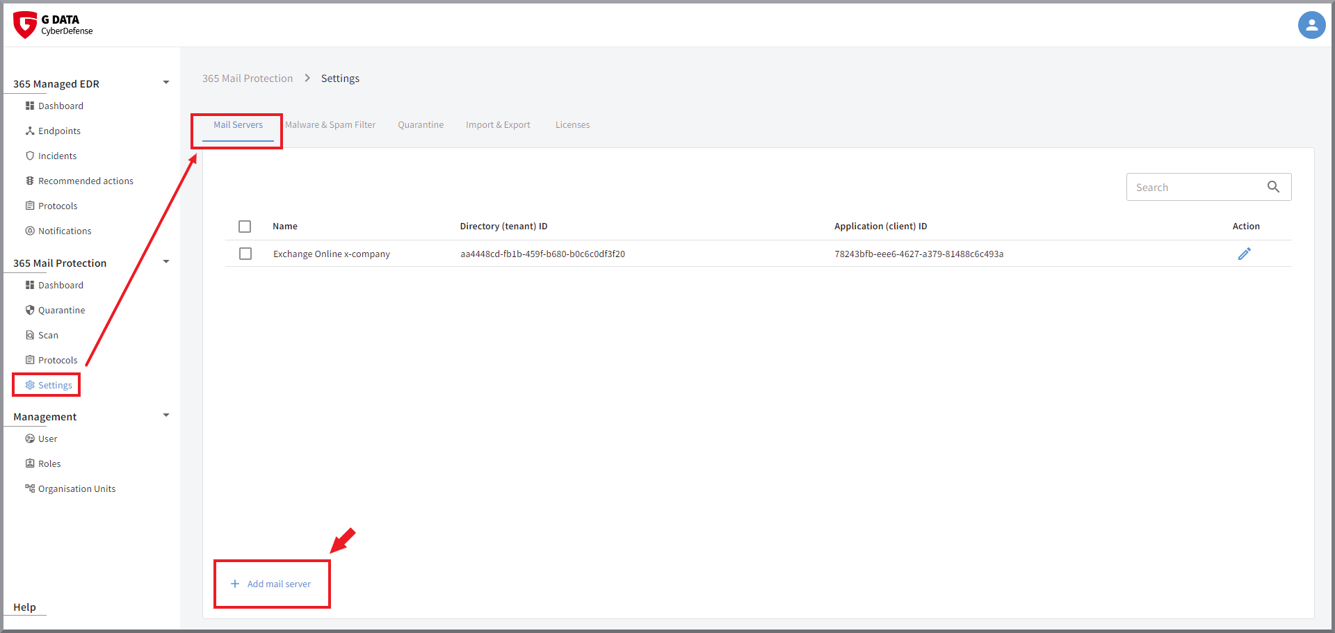 G DATA 365 | Mail Protection Add mail server
