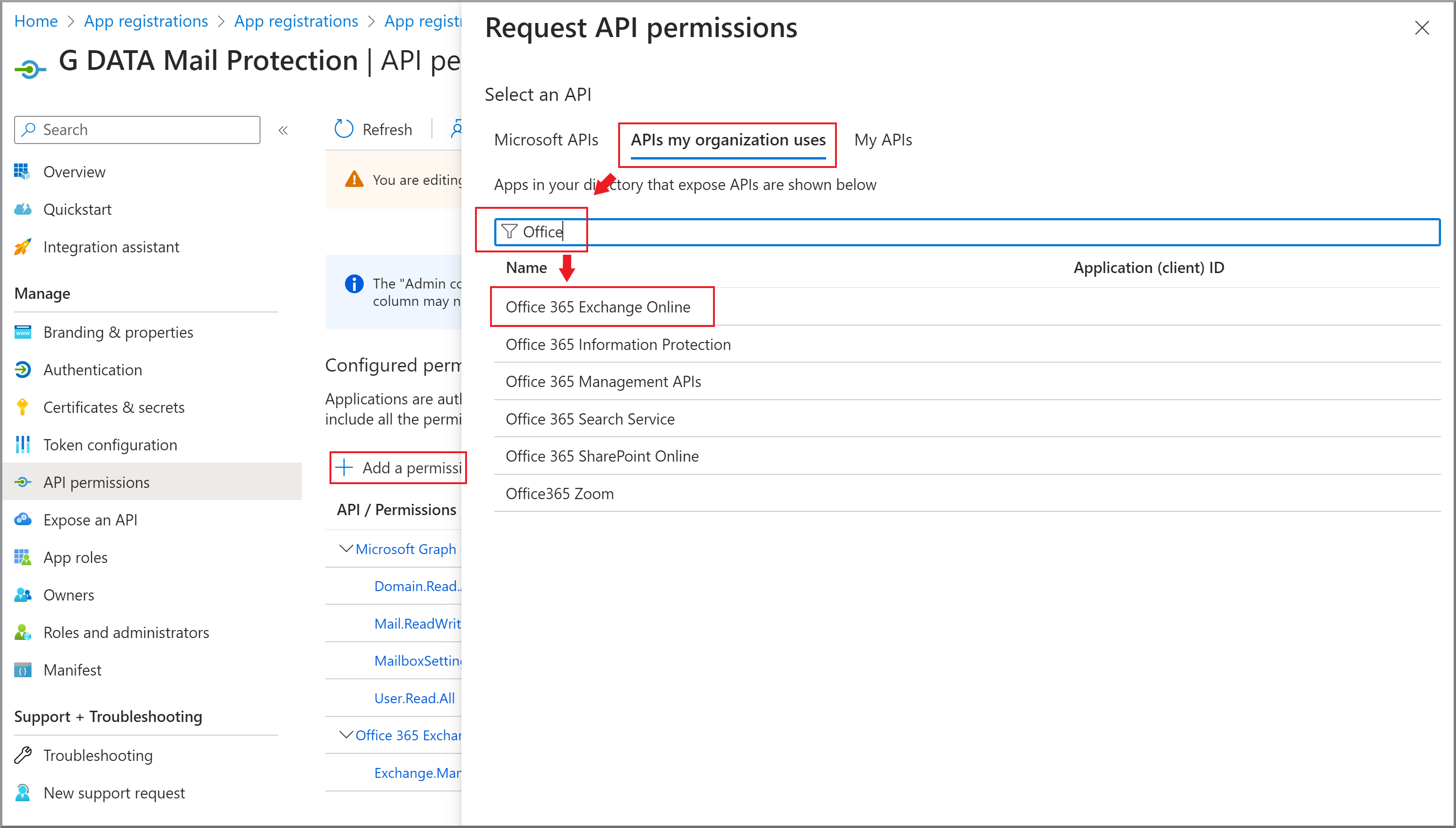 G DATA 365 | Mail Protection Exchange permissions