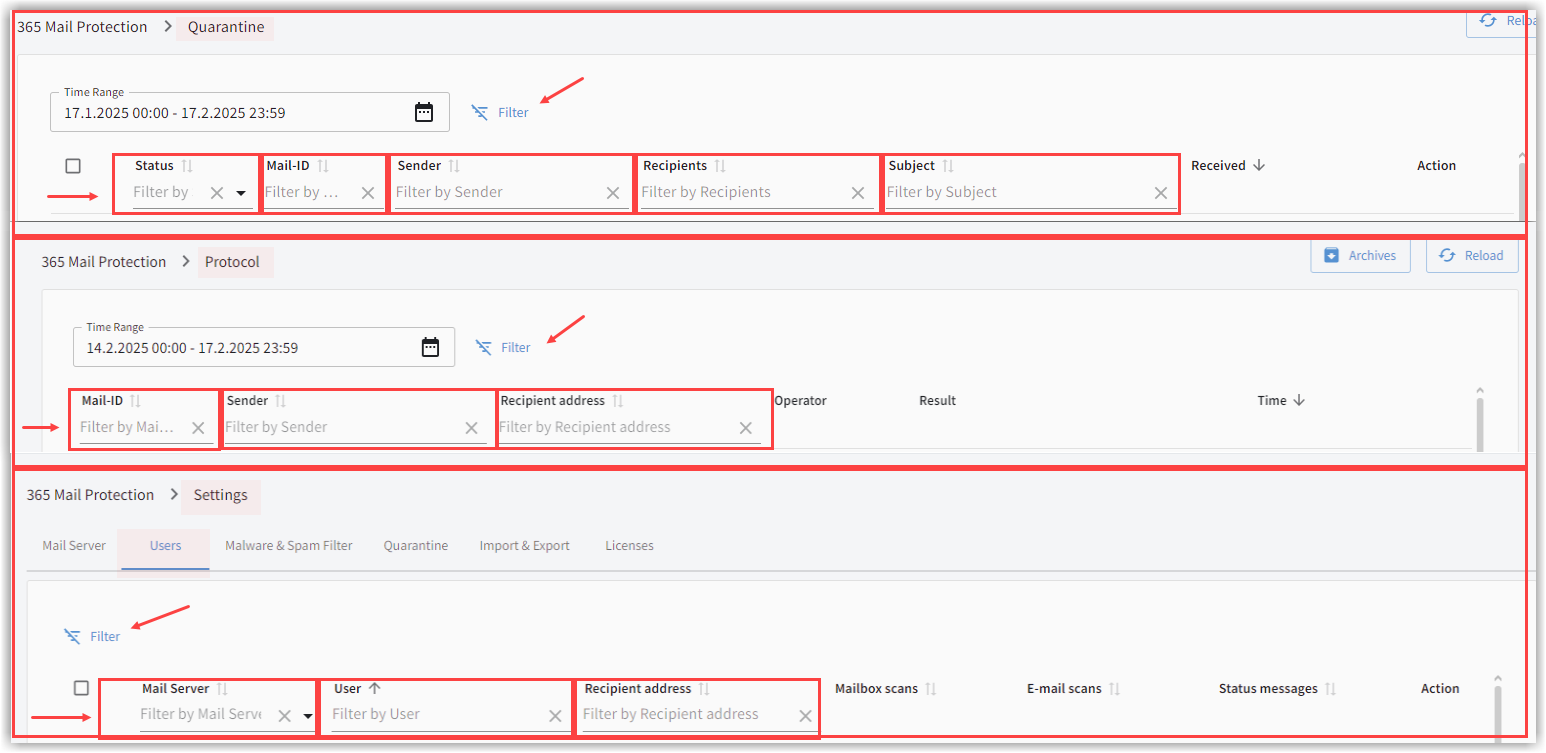 G DATA 365 MailProtection: New column search