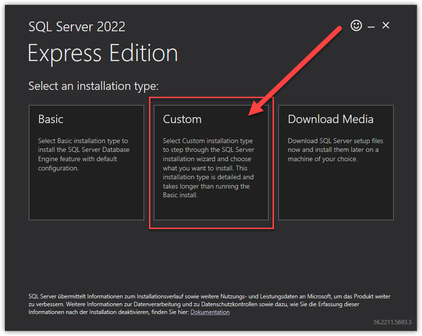 Installation type Setup file Microsoft SQL Express