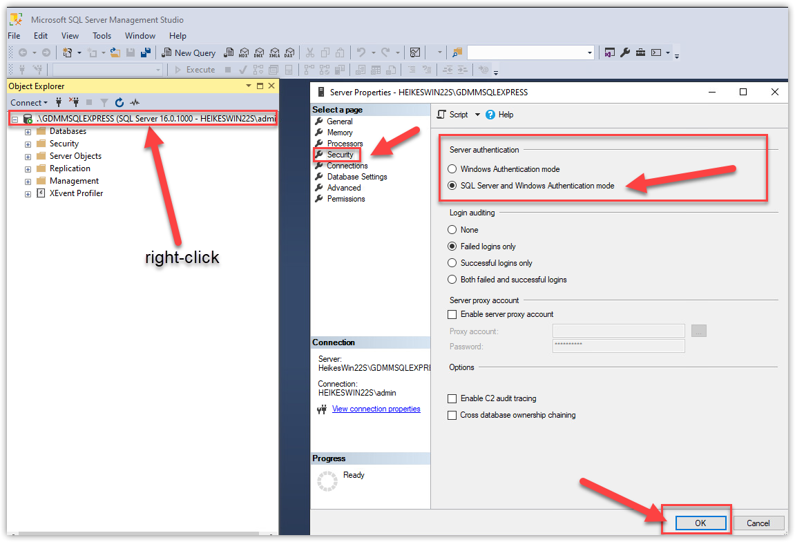 SSMS Start and Connect