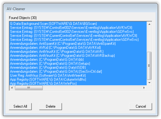 GDATA AVCleanerSelectAll