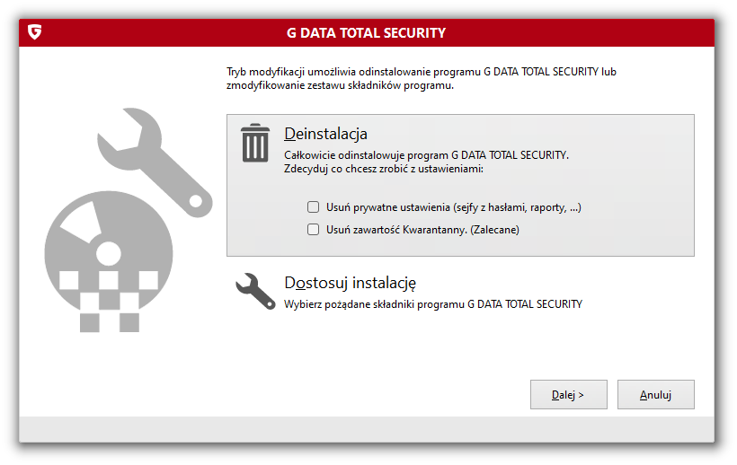 G DATA TOTAL PROTECTION Deinstallation Auswahlmenue V25